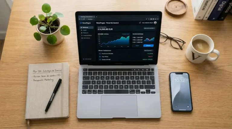 Freelancer revisando plataformas de cobro internacional en laptop