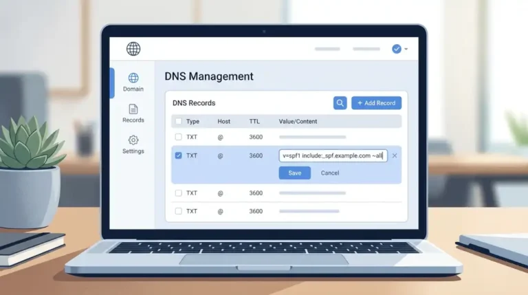 Panel de DNS mostrando cómo añadir un registro TXT para verificar dominio