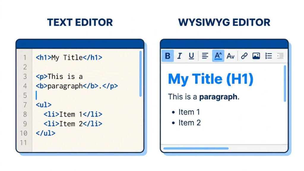 Editores HTML gratuitos para Windows: comparativa editor de texto vs editor visual wysiwyg